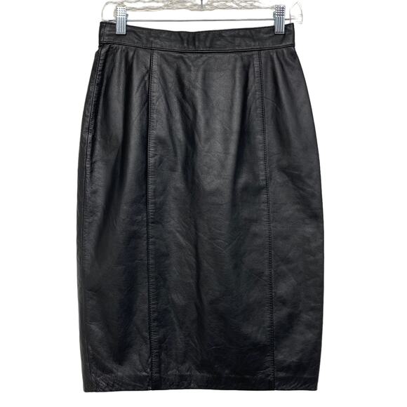 Elizabeth Dresses & Skirts - Vintage Elizabeth Womens Size 7/8 Black Leather High Waist Pencil Skirt